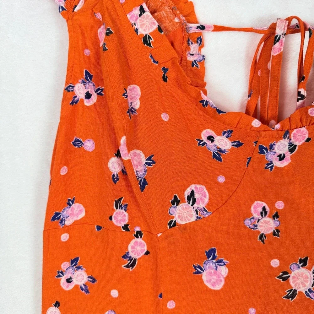 Free People Like a Lady Orange Floral Polka Dot Tie Back‎ Mini Dress Med NWT